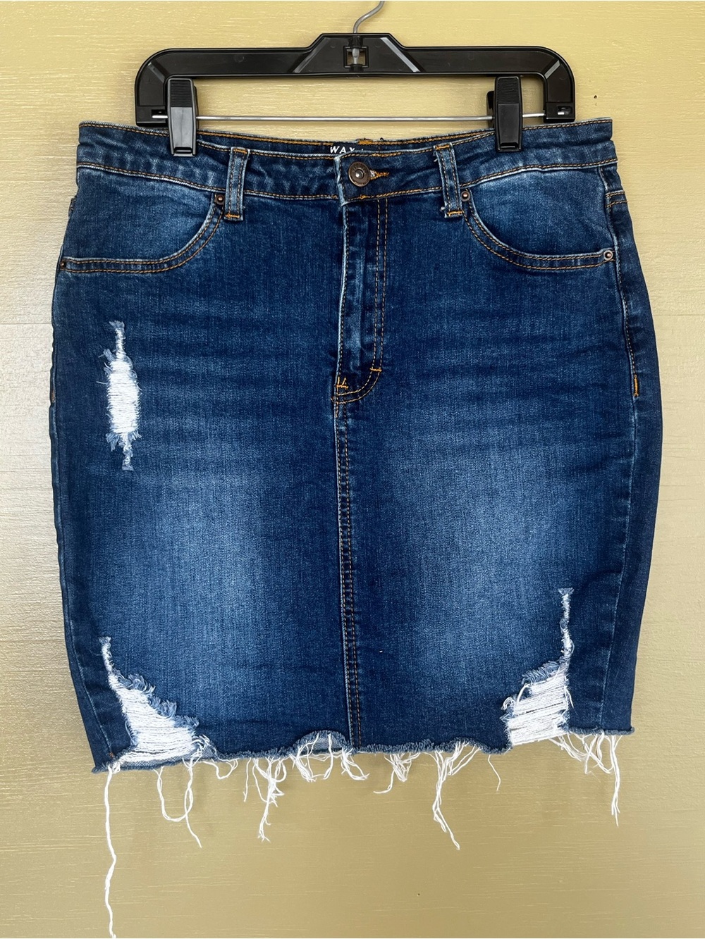 Wax Jean Raw hem Denim Mini Pencil Skirt Medium - Picture 1 of 10